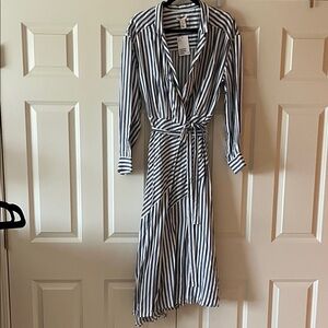 H&M Blue and White Striped Wrap Maxi Dress